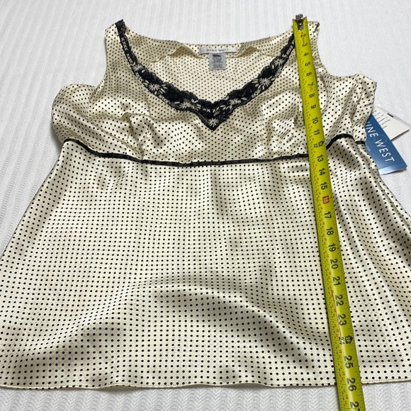 Nine West Camisole Tank Silk Lace Sequins Polka Dots Zipper Black Cream Size 8 - Picture 7 of 13